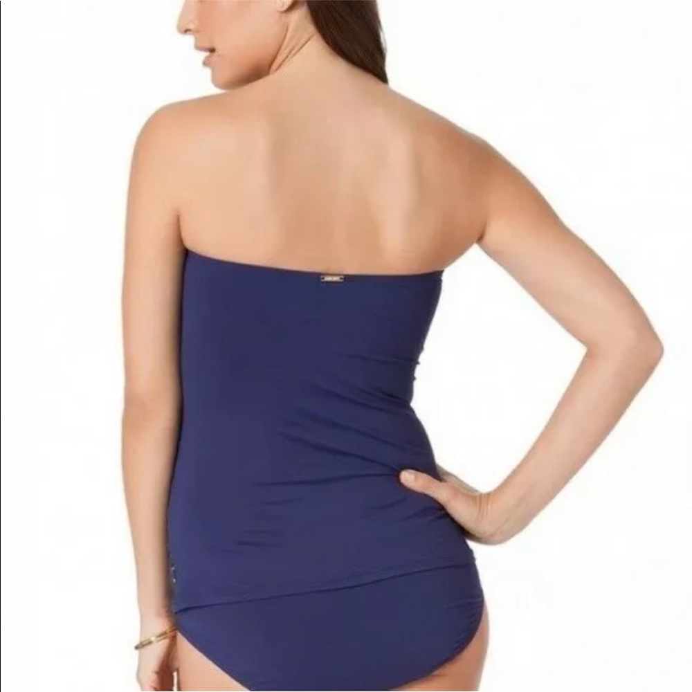 🔥ANNE COLE🔥Swim Twist Front Shirred Bandeau Tankini Swimsuit Top Navy M NWT - Picture 5 of 5